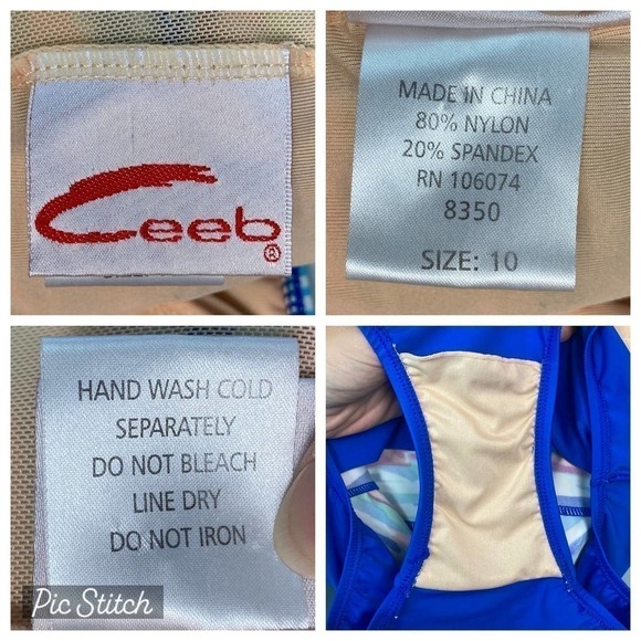 ceeb Multicolored Royal Blue Ruffle Tiered One Piece Swimsuit Women's Size 10 - Picture 10 of 12